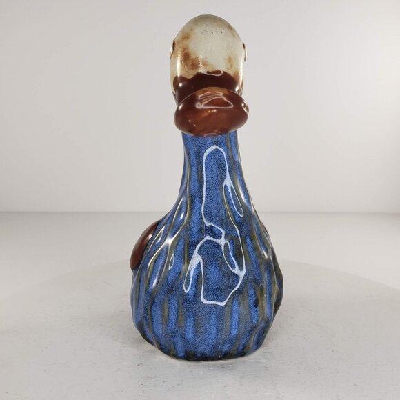 Burnished Blue Glaze Duck Goose Bird Art Pottery Figurine - Picture 2 of 5